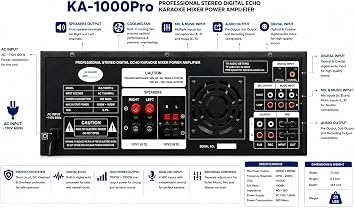 SINGTRONIC KA-1000Pro 2000W Professional Karaoke Mixing Amplifier | Optical Input, Bluetooth Send/Receive, USB/MP3 Playback, EQ & BBE Sound Enhancer