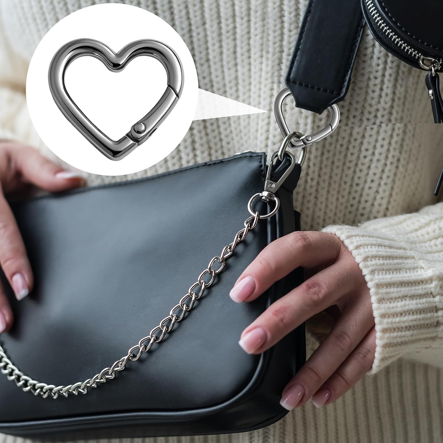 9 Pcs Heart Spring Clasp Heart Keychain Clip Set 3 Sizes Zinc Alloy Heavy Duty Hearts Clip Carabiner Hook for DIY Crafts Camping Hiking Fishing Women Gifts (Silver Black Light Gold) - Image 3