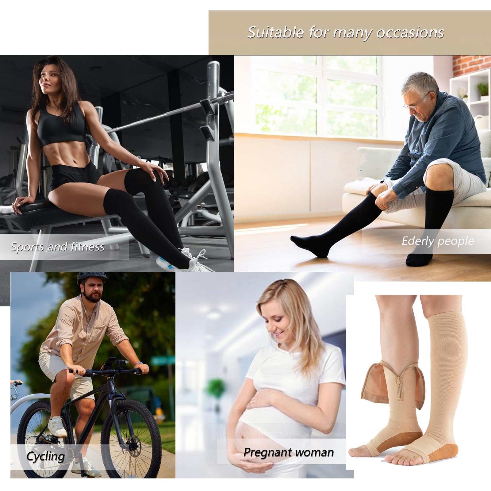 4 Paar Kompressionsstrümpfe Damen Herren Stützstrümpfe Mit Reißverschluss 15-20 mmHg Kompressionssocken Knielang Für Laufen Sport Radsport Ödeme