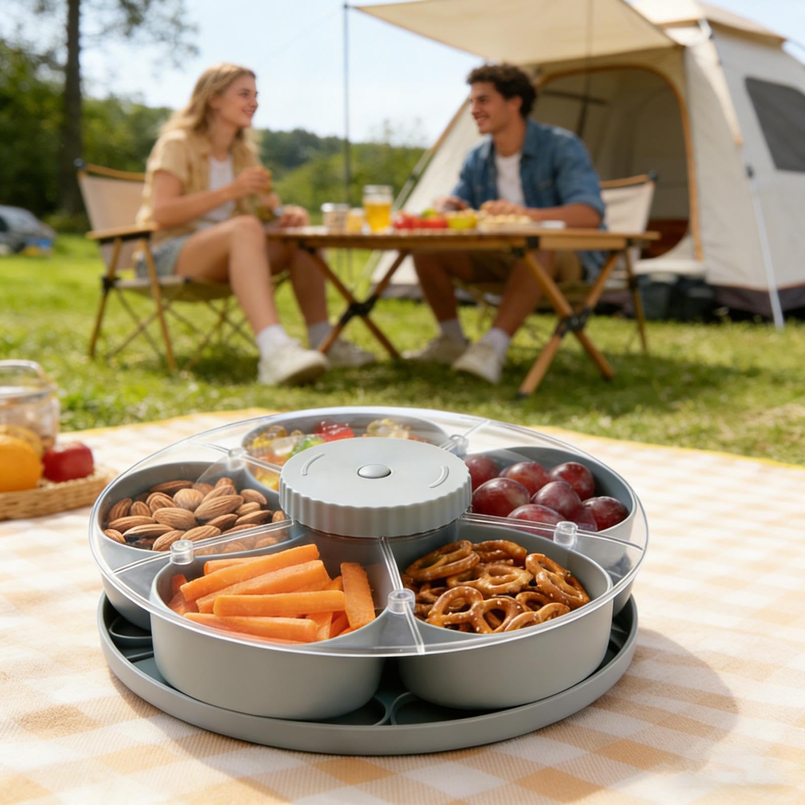 Conteneur à collations compartimenté Assiette tournante avec couvercle pour