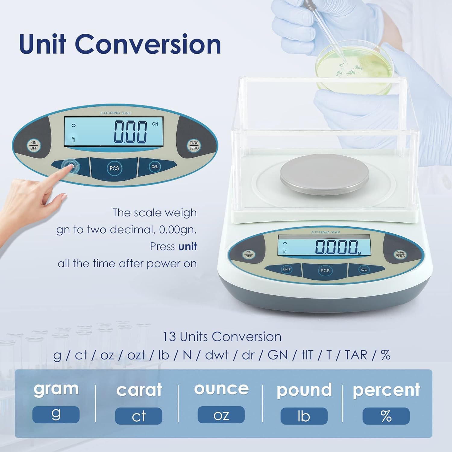 Balanza de Laboratorio 500g 0.001g Precisión, Balanza Analítica de Laboratorio de Alta Precisión con Parabrisas Balanza Científica Digital Balanza de Joyería/Cocina