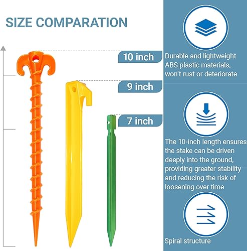 Miniatura 4 de Juego de 15 estacas de plástico en espiral para tienda de campaña de playa, resistentes de 10 pulgadas, equipo esencial para camping, mochileros,