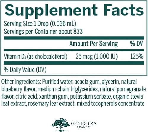 Miniatura 2 de Genestra Brands D-Mulsion 1000 - Suplemento líquido de vitamina D - Sabor natural a bayas - 1 onza líquida