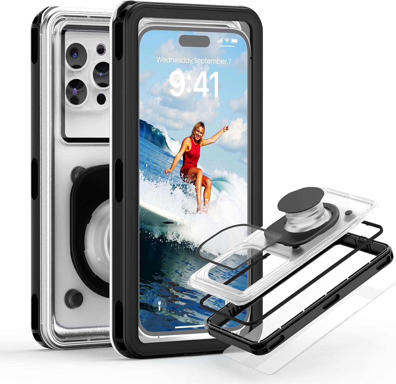 YIMONA wasserdichte Handytasche,Upgraded IPX8 6,9 Zoll Unterwasser Handyhülle zum Schnorcheln Universal handyhülle wasserdicht,Unterwasserbildschirm berührbar,Full-HD Bildschirm, Lila