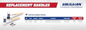 VAUGHAN Soft Face Rubber Mallet, 24 Oz, Non-Marring Tool, Assembled in USA