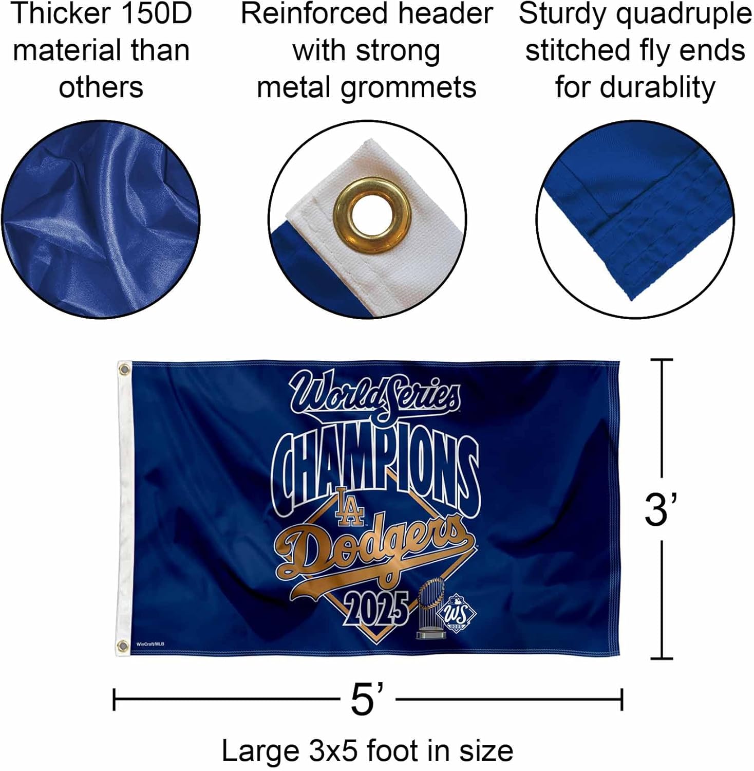 Los Angeles Dodgers 2025 World Champions Series 3x5 Flag