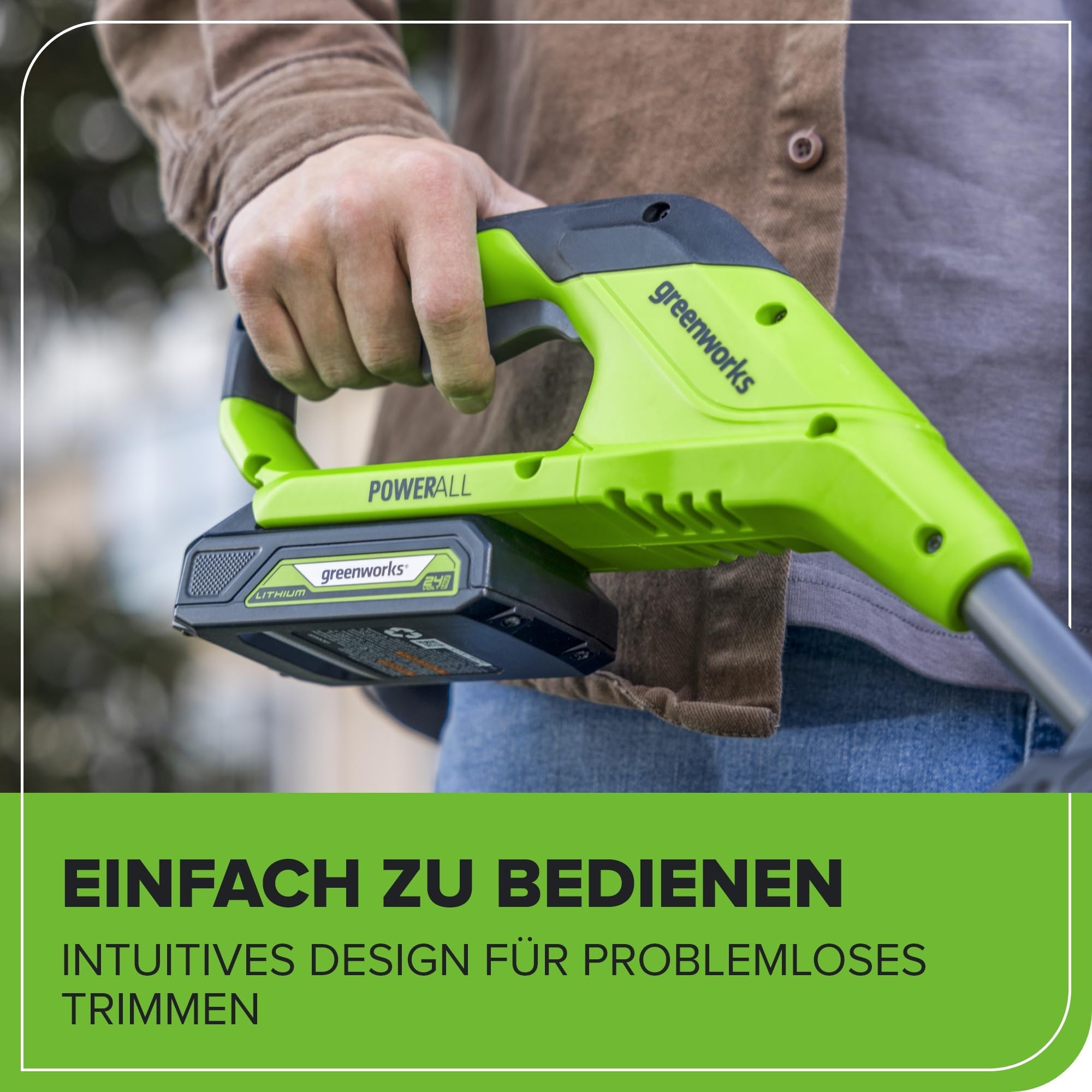 Greenworks 24V Akku Rasentrimmer für kleine bis mittlere Gärten, 25 cm Schnittbreite, inkl. 20 Kunststoffklingen ohne Akku & Ladegerät, 3 Jahre Produkt Garantie, Grün