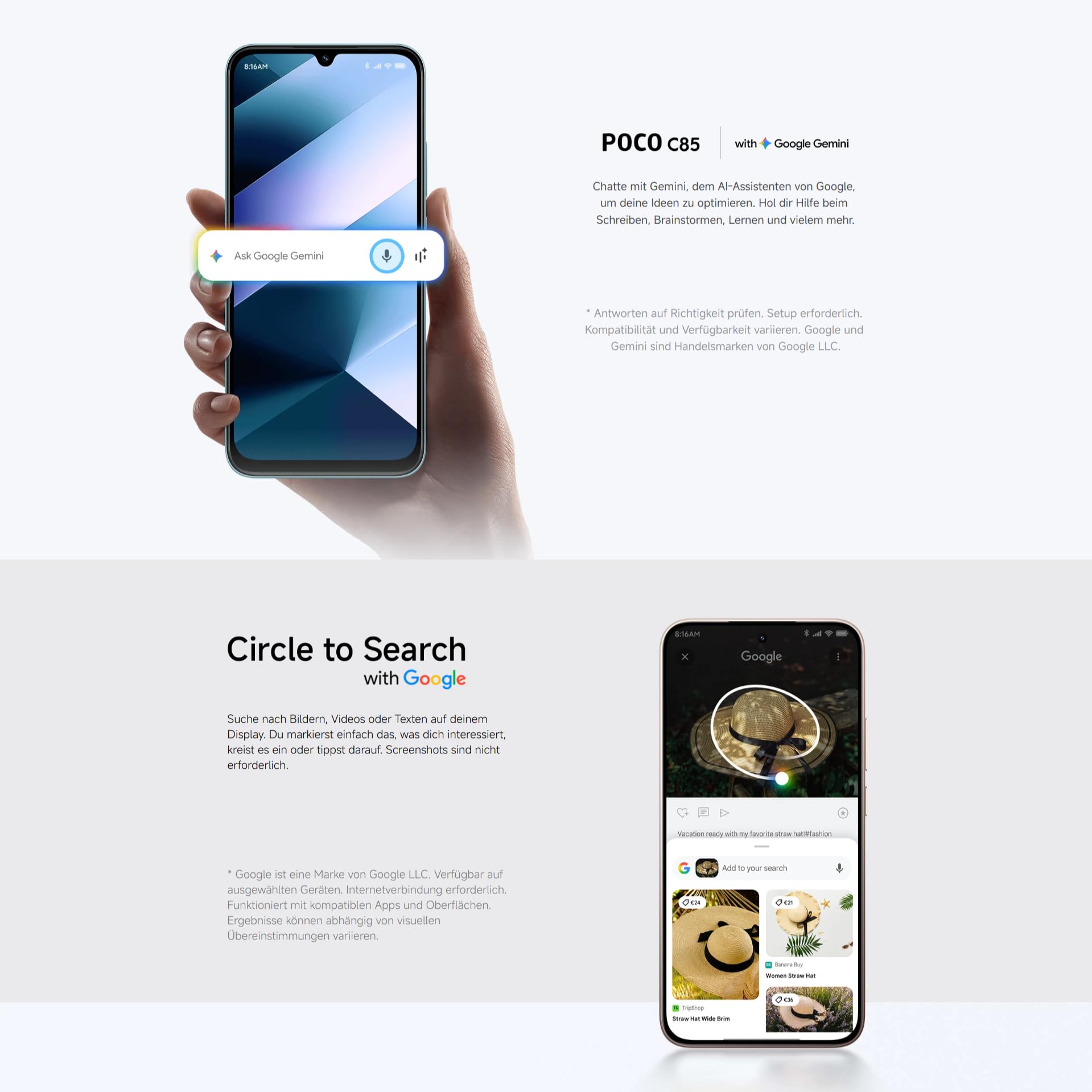 XIAOMI Poco C85, Smartphone 8+256GB, Handy mit Android, 6,9" 120Hz Display 7,99mm Design, MediaTek Helio G81-Ultra Octa-Core, 50MP AI-Zweifach-Kamera, 6000mAh, Schwarzn