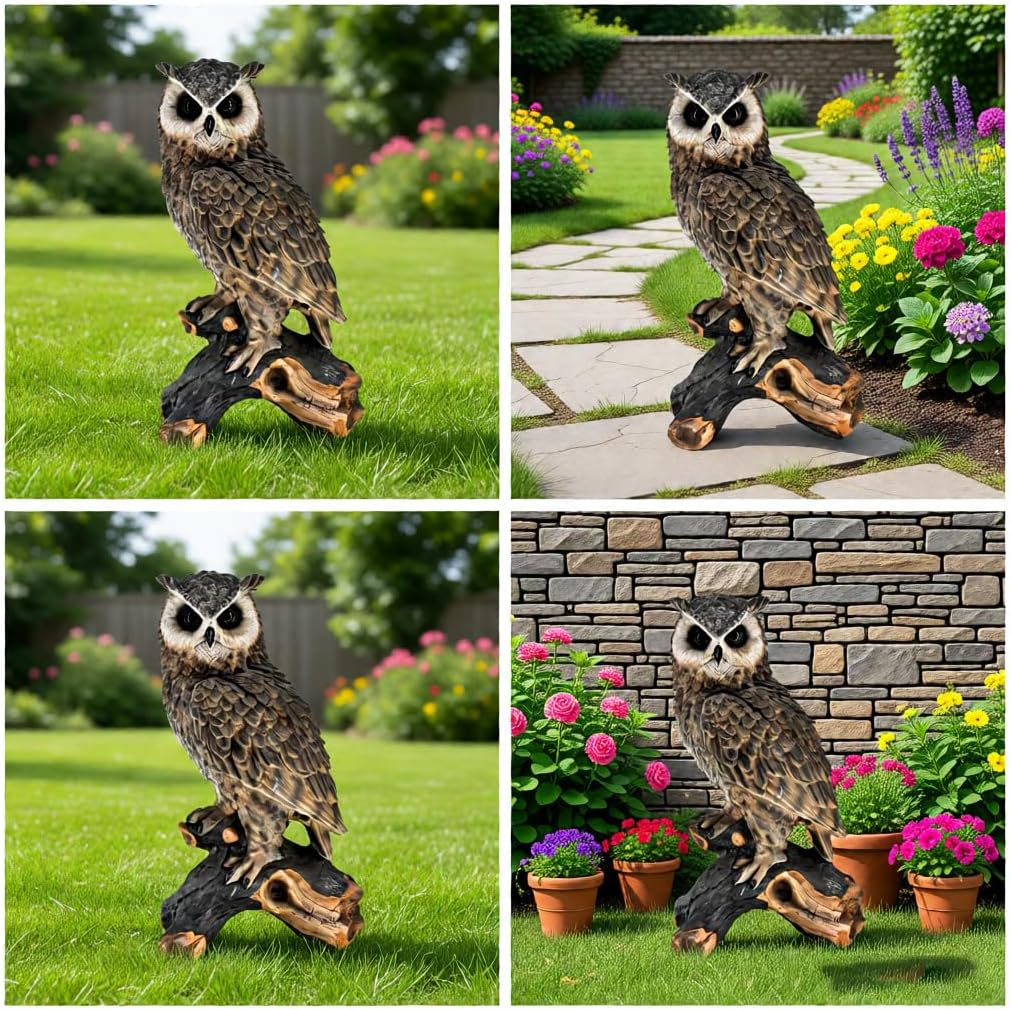 Large Owl Statue 19", Hand Painted Resin Garden Statue Weatherproof, Lifelike Fake Owl Decoration for Outdoors Patio Lawn, Scare Birds Away Ornament