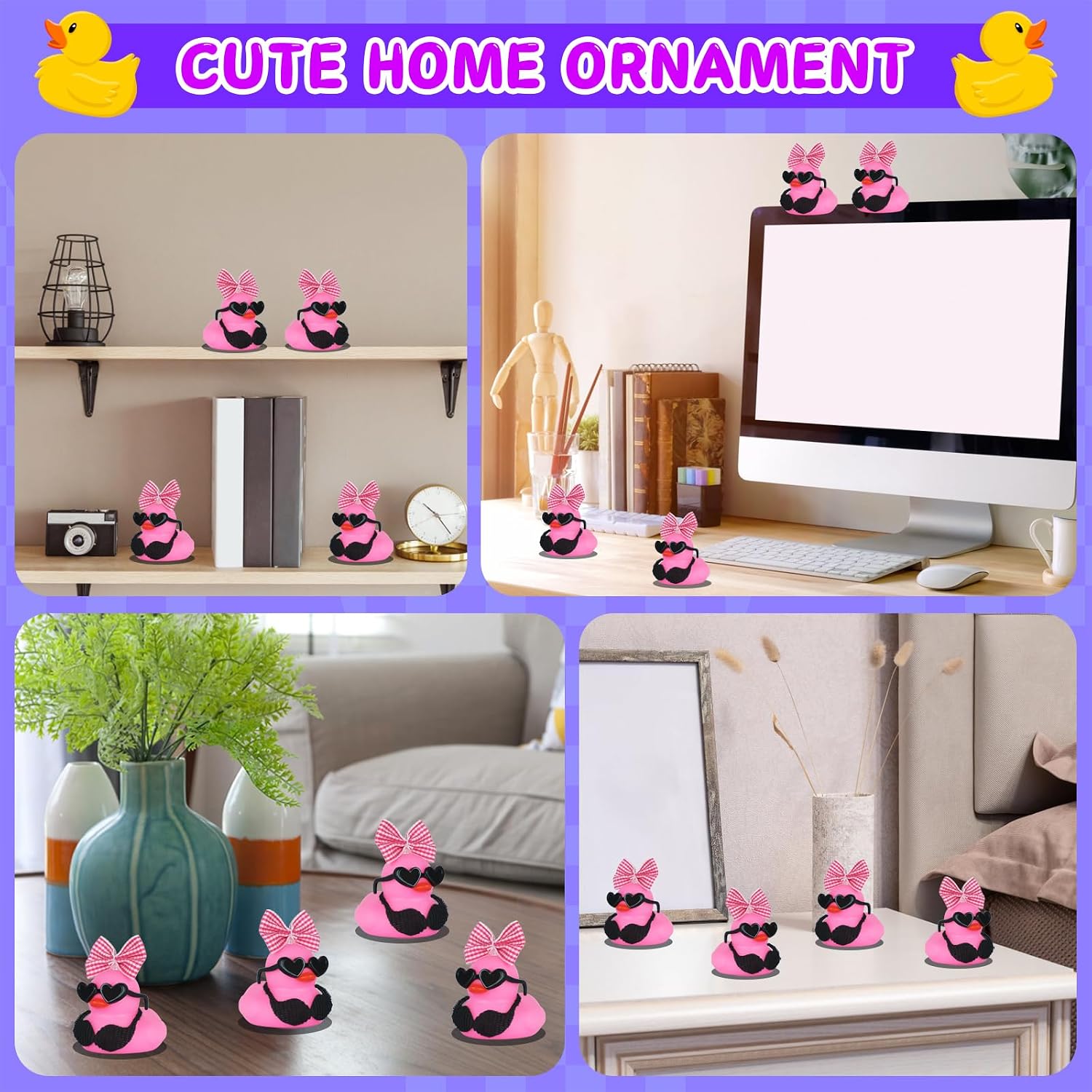 Pink Rubber Duck Car Accessory Set (Includes Pink Bow, Heart-Shaped Sunglasses, Black Bra),Fun Squeaky Dashboard Decoration for Cars,Offices, and Home Decor