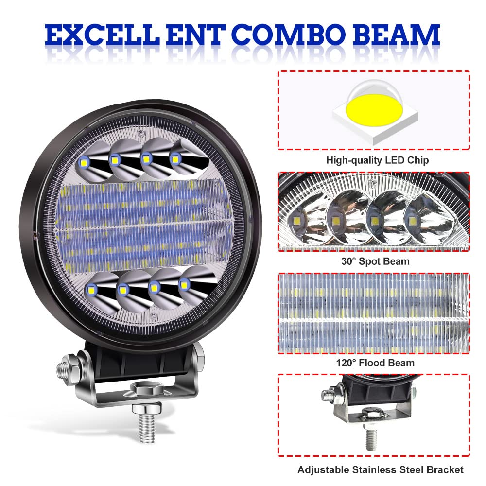 2 luces LED de trabajo redondas de 4,5 pulgadas, haz combinado de inundación, 72W barra de luz de conducción todoterreno, luces de trabajo antiniebla para tractor, camión, coche, 4x4, ATV, SUV