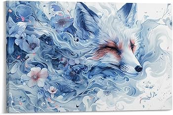 Amazon.co.jp: 絵画 神秘的な領域スタイルの花を持つキツネ アート