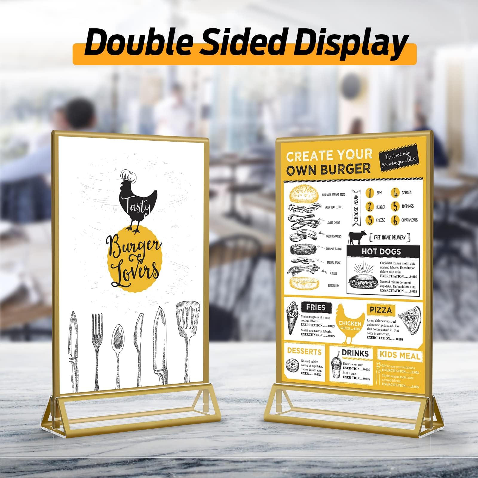 Smarpau 16 Pack 4x6 Acrylic Sign Holder, Double Sided Gold Picture Frame with Vertical Stand, Wedding Table Number Holder, Menu Holder, Photo Display