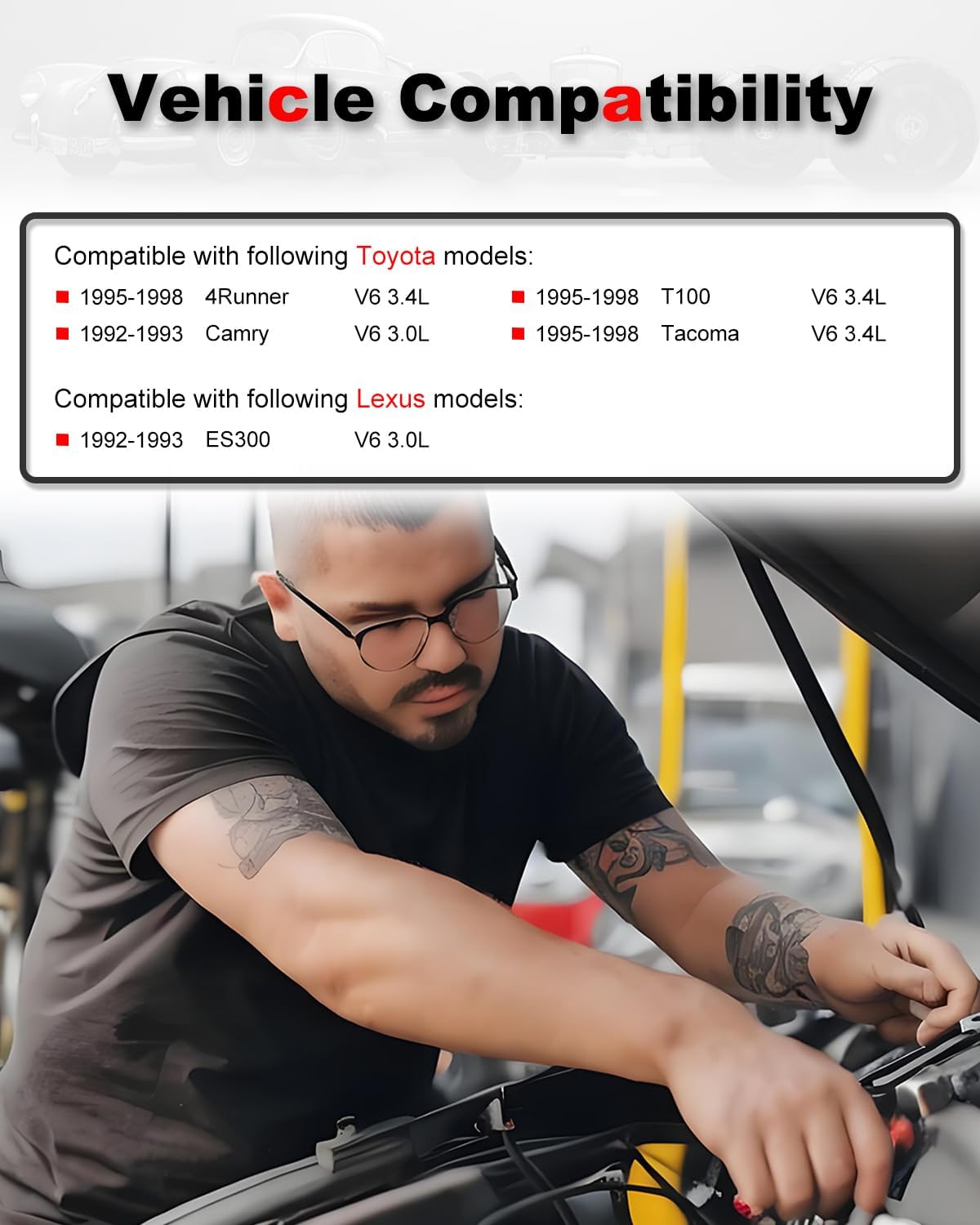 6-Count Fuel Injector Compatible with Toyota 4Runner 1995-1998, Camry 1992-1993, T100 1995-1998, Tacoma 1995-1998, Lexus ES300 1992-1993 - V6 3.0L & 3.4L Replacement for 23250-62030 FJ180