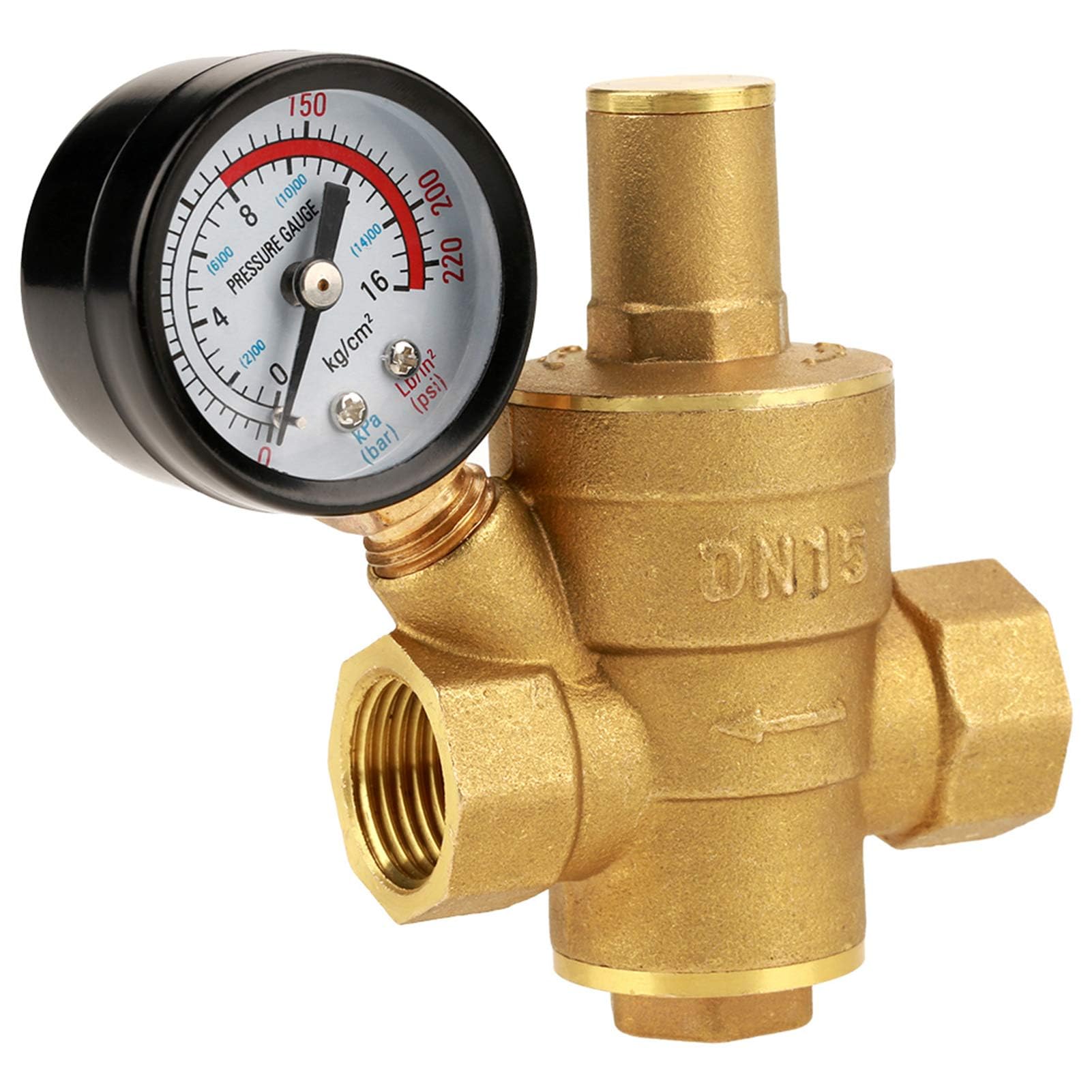 Regun Dn15 Brass Pressure Reducing Valve-Pressure Regulator Adjustable Water Pressure Regulator Reducer With Gauge Meter