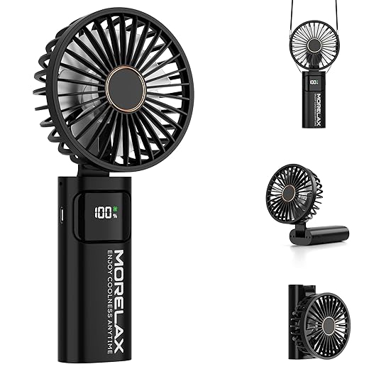 Portable Handheld Fan, USB Rechargeable Foldable Mini Personal Fan, 5200mAh, 180 Adjustable, 6 Speed Wind, 3 IN 1 Hand Cooling Desk Fan with LED Display for Home Office School Outdoor Travel, Black