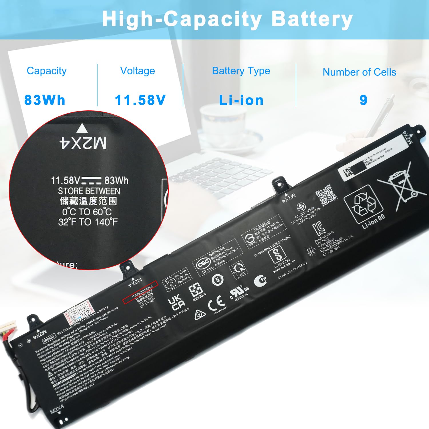 XITAIAN 11.58V 83Wh 6880mAh IR06XL Laptop Ersatz Akku Kompatibel mit HP ZBook Power G7 G8 G9 G10/G10 A G10A 15.6-inch Mobile Workstation PC Series IR06083XL-PL M01523-2C1 M01523-2C2 M02029-005