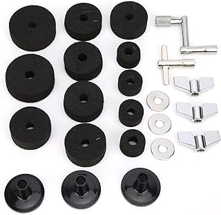 QANYEGN 23Pcs Drum Felt Pad Cymbal Kit, Non Slip Cymbal Felt Washer with Base, Drum Cymbal Parts for Music Lover(Black)