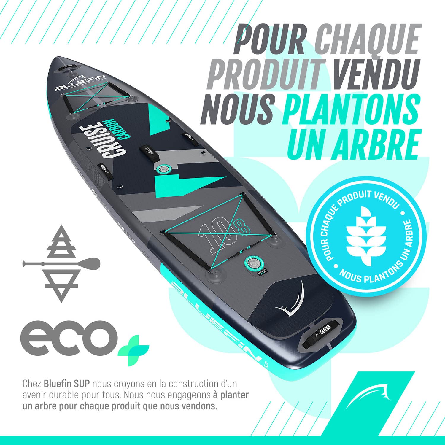 Bluefin Cruise Carbon Sup Stand Up Paddle Gonflable | Accessoires de Planche à pagaie Haut de Gamme | Plusieurs Tailles : 10'8, 12', 15'