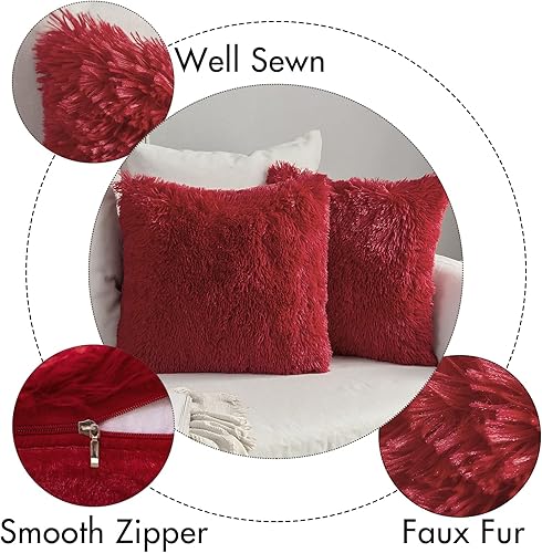 Miniatura 2 de MIULEE - Juego de 2 fundas decorativas, lujosas y afelpadas de pelo sintético con estilo navideño para cojines de sofá, dormitorio y automóvil (18 x