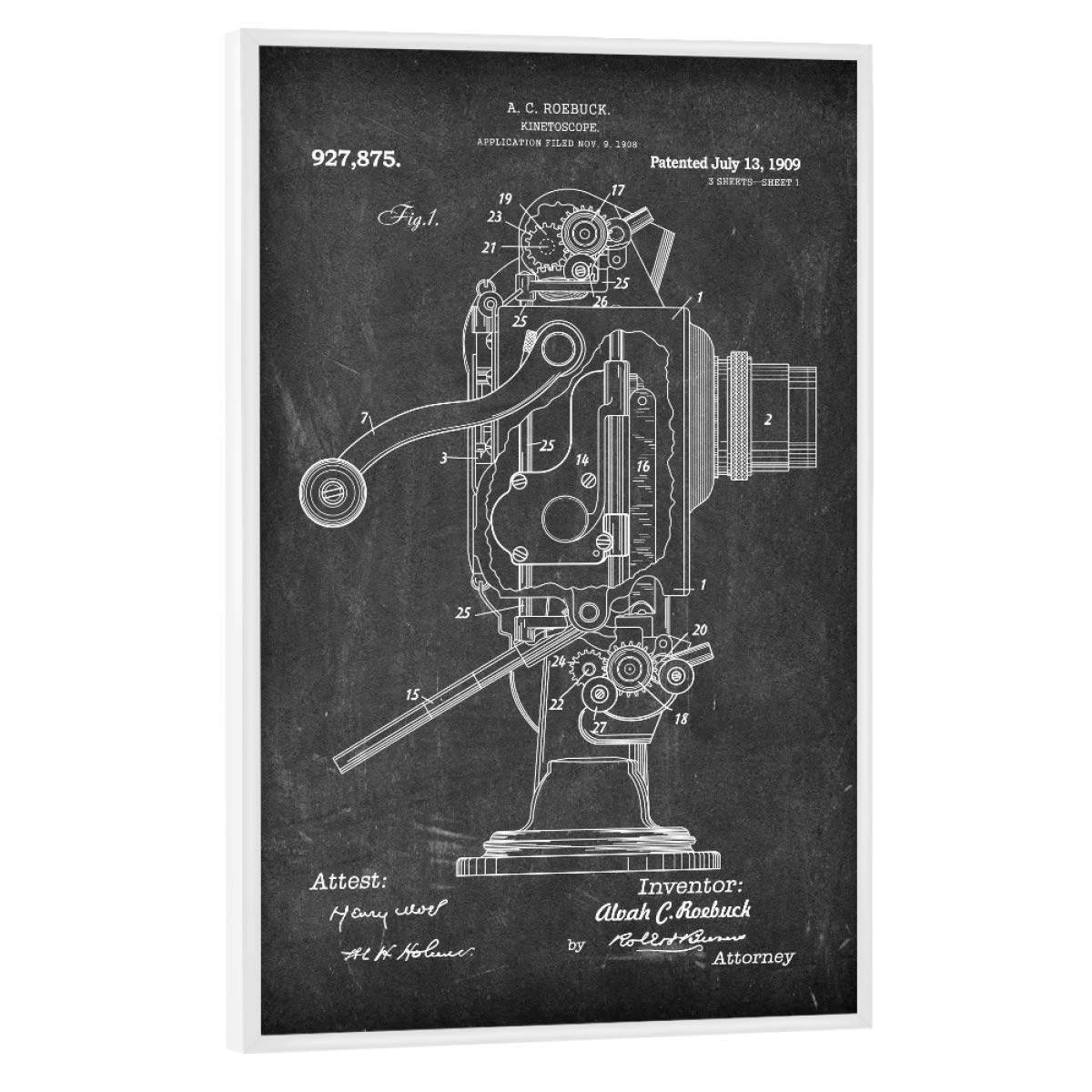 artboxONE Poster mit weißem Rahmen 60x40 cm Film Filmprojektor Patent (Tafel) - Bild projektor Kino projektor