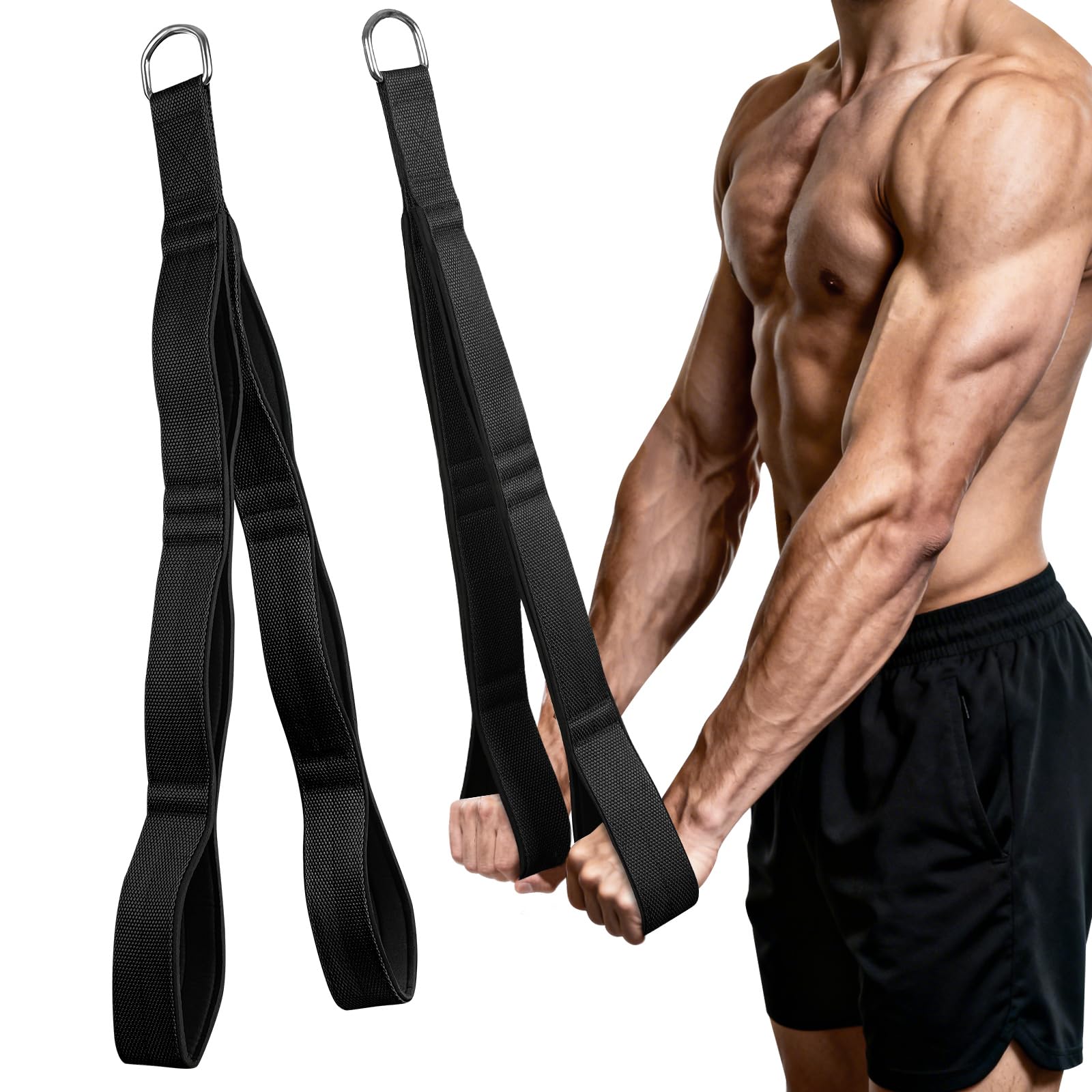AOOSA Tricep Rope Cable Attachment, Heavy Duty Rope for Push Downs, Cable Overhead Presses with 3 Lengths of Handles, Multi Gym Accessory for Face Pulls, Overhead Press, Full-Body Exercises - Black