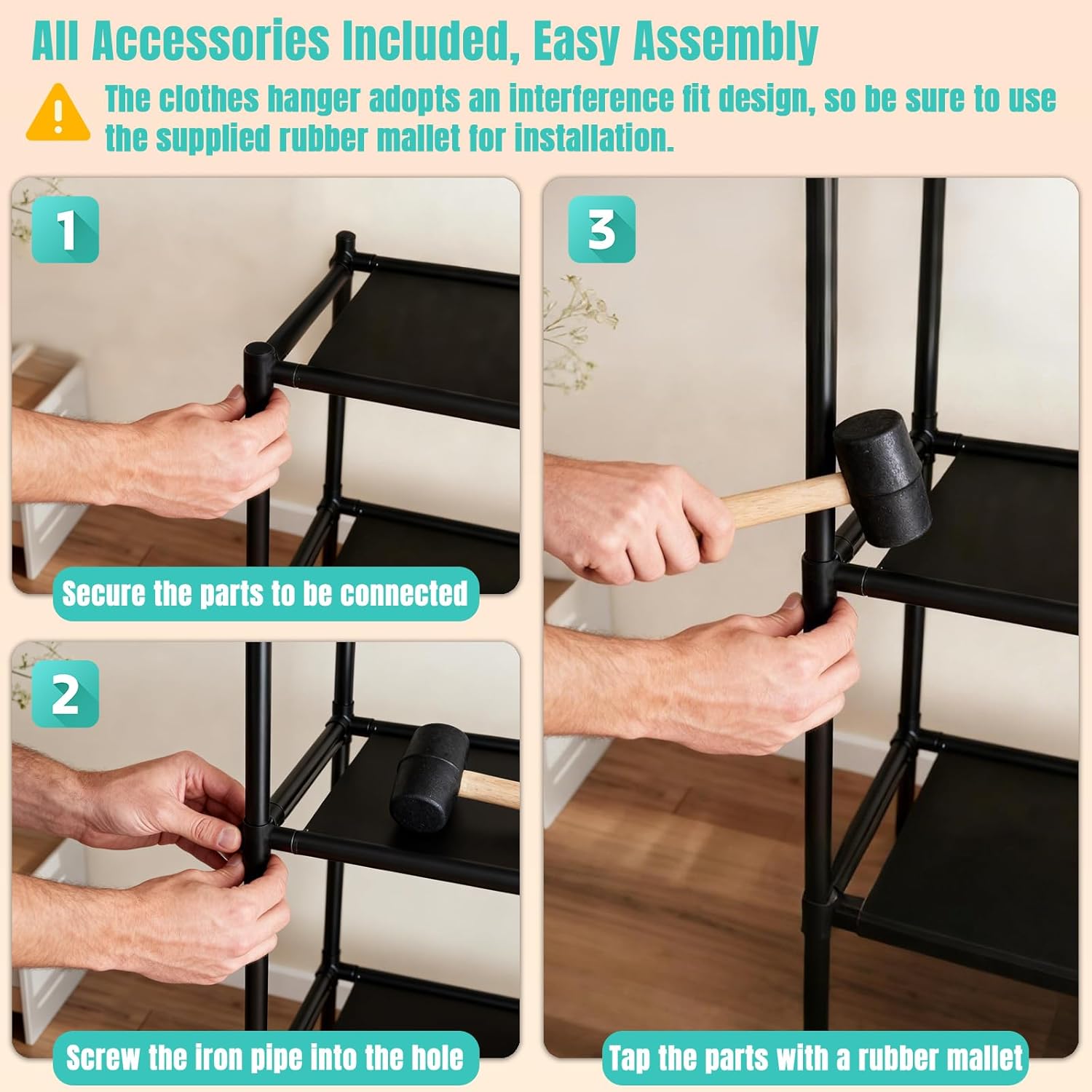 Portable Closet,Free Standing Clothes Rack,Clothes Storage Closet,Closet Racks for Hanging Clothes for Hanging Clothes with 4 Hooks,63" L X 14" W X 67" H,Easy to Assembly