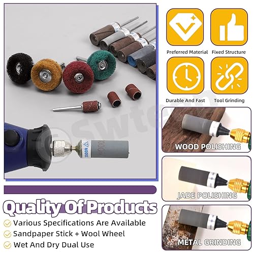 Miniatura 10 de Swpeet Juego de 16 piezas de piedra de molienda de vástago de 18 y 332 pulgadas, juego de muelas abrasivas de pulido montadas contiene 2 formas, 3