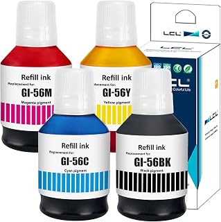 LCL Compatible Ink Bottle GI-56 GI-56BK GI-56C GI-56M GI-56Y Replacement for Canon MAXIFY GX7050/GX6050(4PK Black Pigment 170ml,Pigment CMY 135ml)