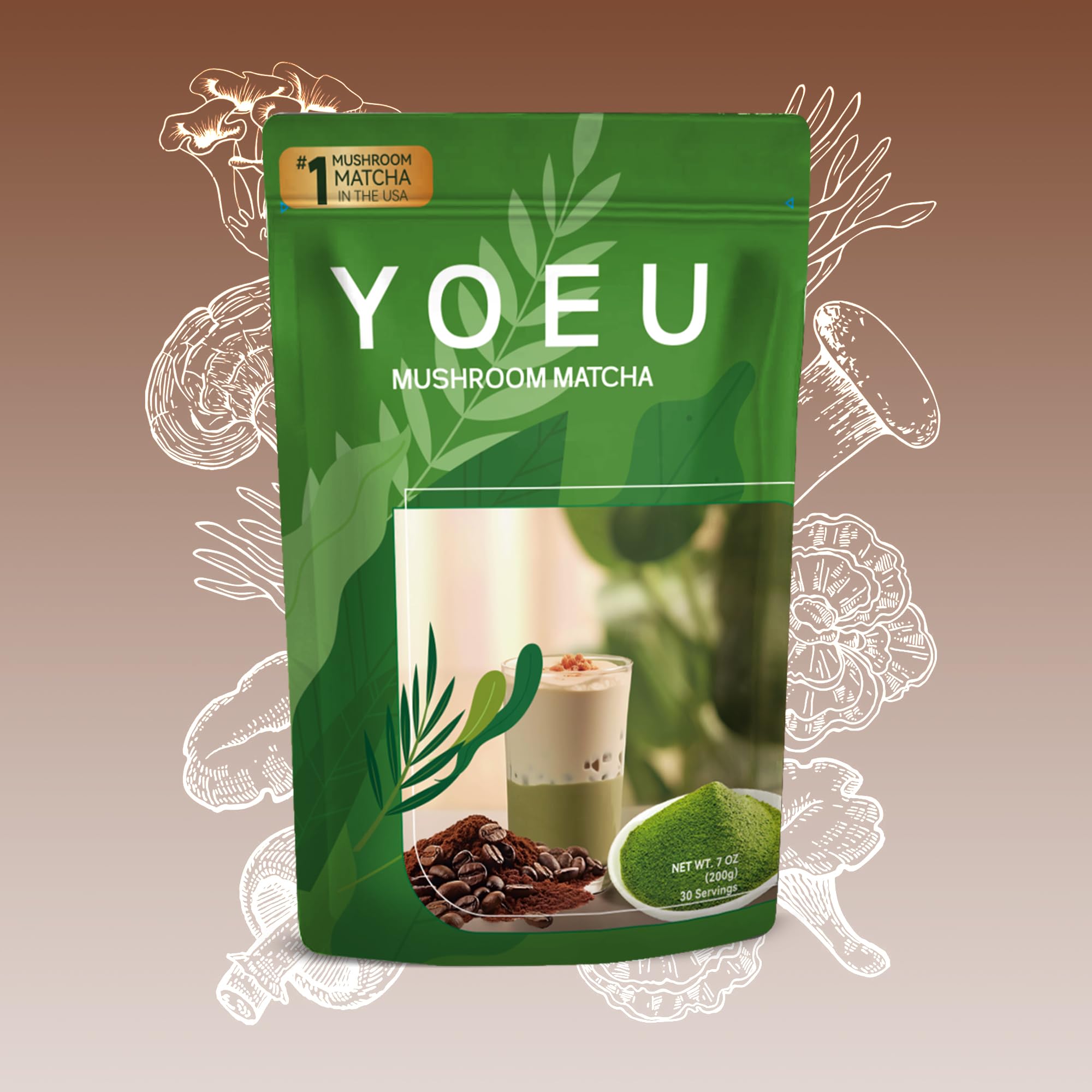 180g Organic Matcha Mushroom Powder Japanese Matcha 12 Natural Ingredients Instant Coffee Latte Powder Coffee Alternative — view 7