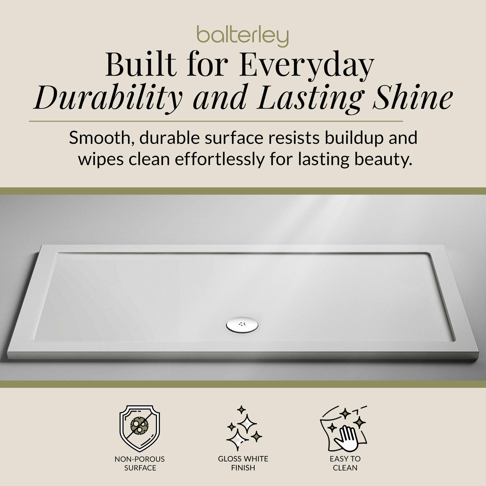 Pearlstone prostokątny brodzik prysznicowy (odpady nie są dołączone) - 1300 mm x 800 mm - biały