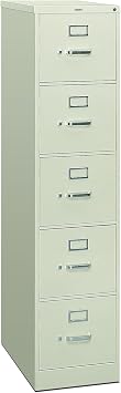 HON 5-Drawer Filing Cabinet - 310 Series Full-Suspension Letter File Cabinet, 26-1/2d, Light Gray H315