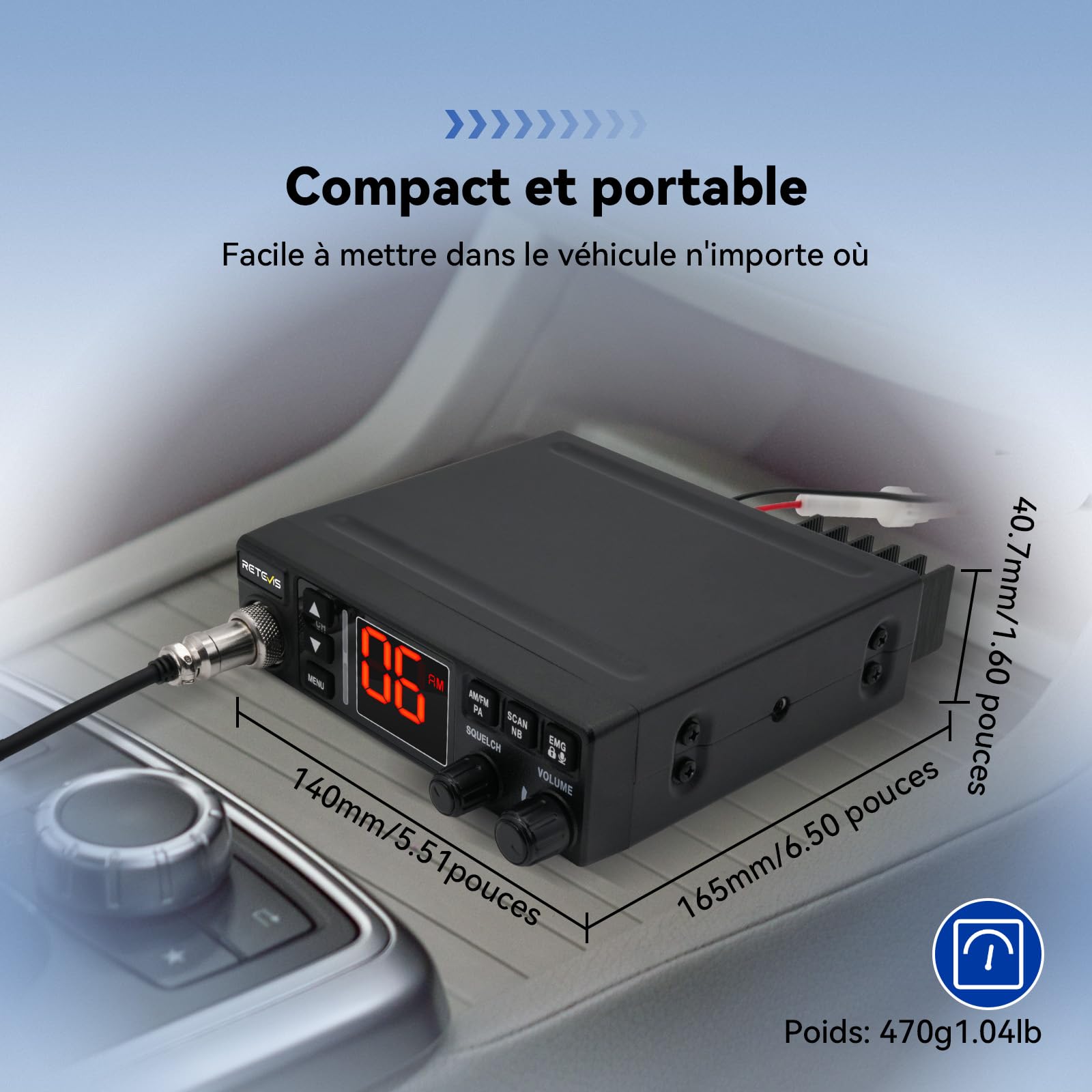Retevis MB63A CB Radio AM/FM Portable 12V/24V VOX Camping-Car