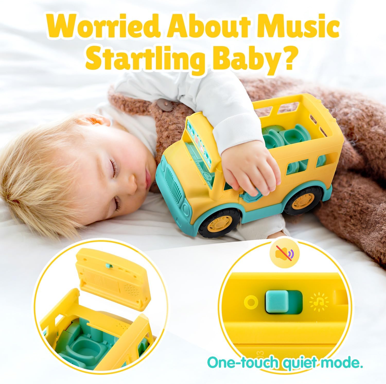 PLAY Yellow School Bus Toy for Toddlers with Figures and Driver | Lights/Music and One-Tap Music Off | Interactive Role Learning Toy | Baby Gift for Boys and Girls First Day of School Gift