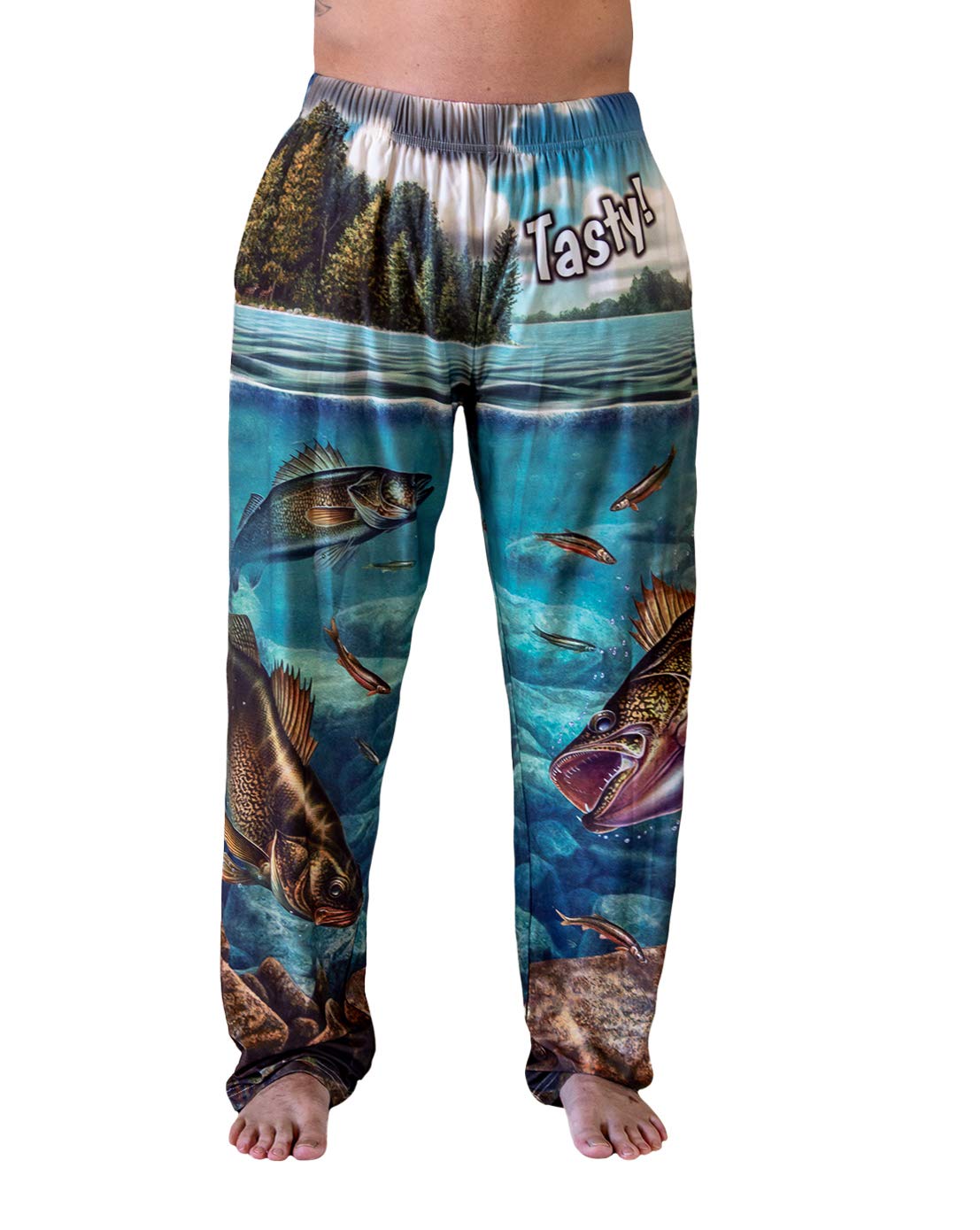 BRIEF INSANITYLounge Pajama Pants for Men | Humorous, Funny, Novelty Bottoms - Tasty Fish Print Loungewear Pants