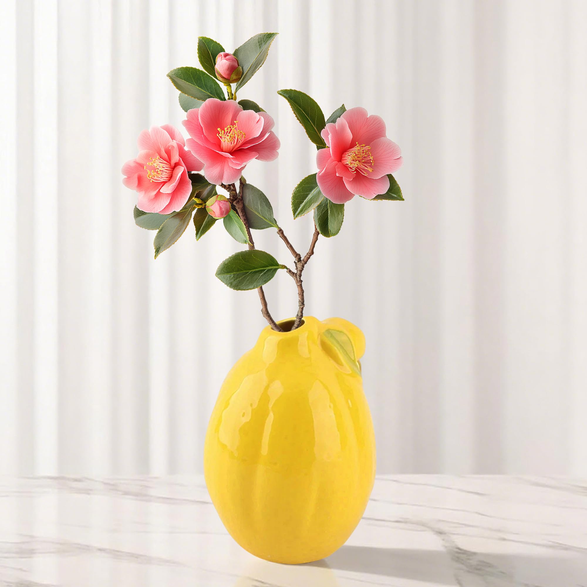 Gxdamxz Zitronenvase, Vase Zitrone Keramik, Zitronenfruchtform Dekoration für Zuhause, Gelbe, 10x14cm