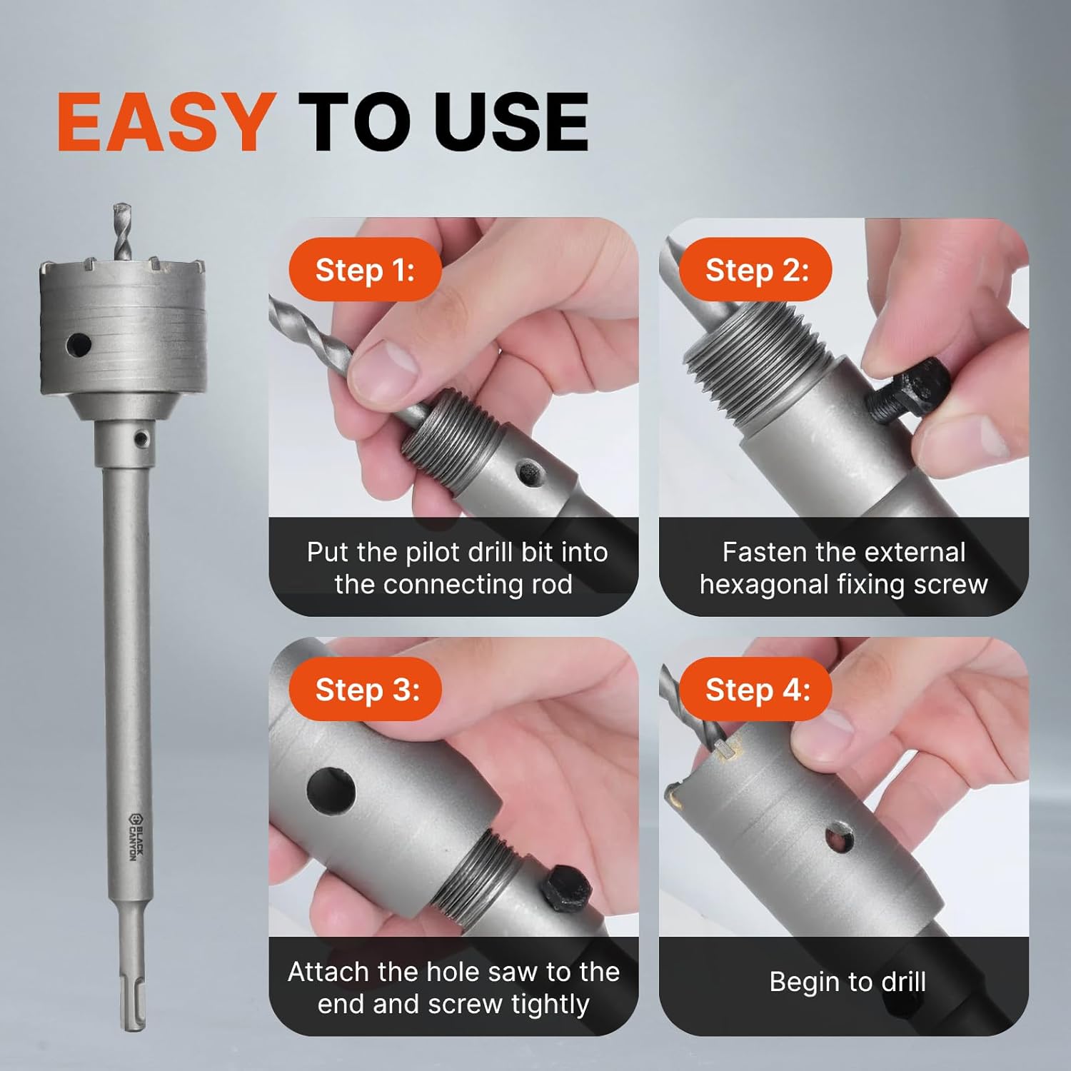 BLACK CANYON 9PCS Concrete Hole Saw Kit – Masonry Hole Saws 30/40/65/80/100mm with 2 Drill Bits, SDS Plus & Max Shanks, Heavy-Duty Hole Saw Set for Concrete, Cement, Brick & Stone Wall Drilling