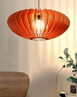Handcrafted Wooden Pendant lamp, Oval Curved Design Ceiling lamp,Hanging lamp Home decor Chandelier Light | E27 Bulb Included | Decoration for restaurants, Hotel, Home,Bedroom, Dining & Café