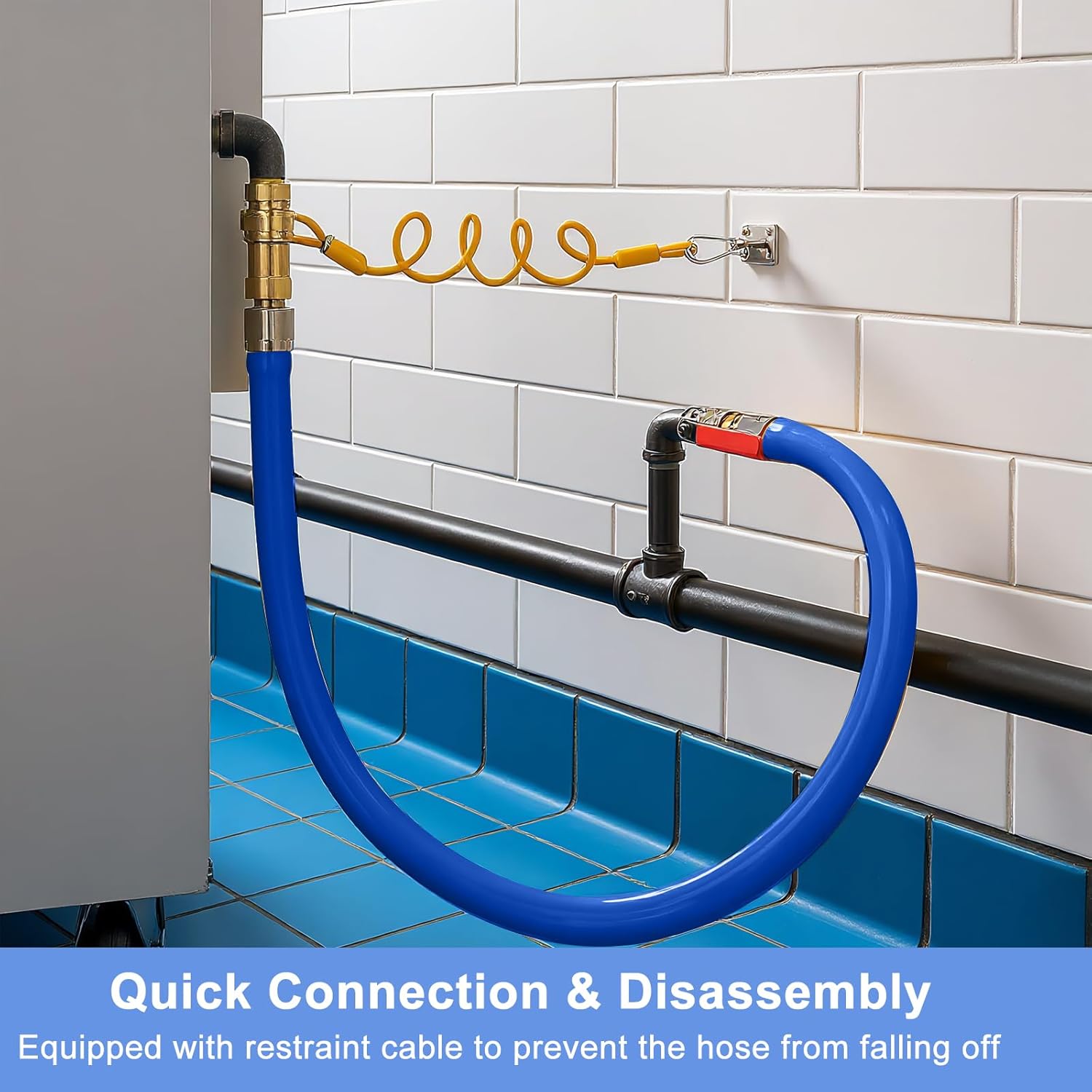 1675KIT48 Safety System Kit, 48" Mobile Gas Hose Connector Kit with 2 Elbows and 3/4 Quick Disconnect 3/4 Gas Flex Line, Gas Line Hose for Kitchen Equipment Full Port Gas Valve (Blue)