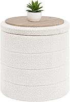 BFSOBEIIALEO Round Boucle Storage Ottoman, Sherpa Footrest Stool with Tray Top 16.9x16.9x17.7 White 330lbs