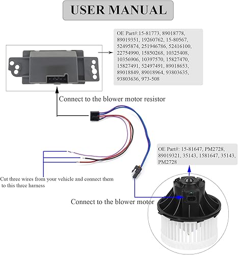 Miniatura 2 de Conector de resistencia del motor del ventilador de 3 pines para 8e5h-19e624-a, 89018778, 89019351, 1581773, compatible con Chevy, GMC Silverado,