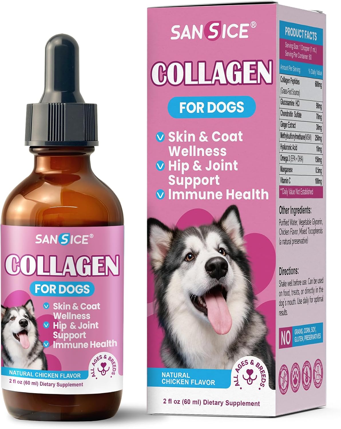 Cats L-Lysine Liquid Drops for Feline Respiratory, Liquid Lysine Cat Antibiotic Drops for Sneezing, Runny Nose, Eye Function, Collagen for Dogs Joint Health, Grass-fed Dog Collagen Drops with Omega 3