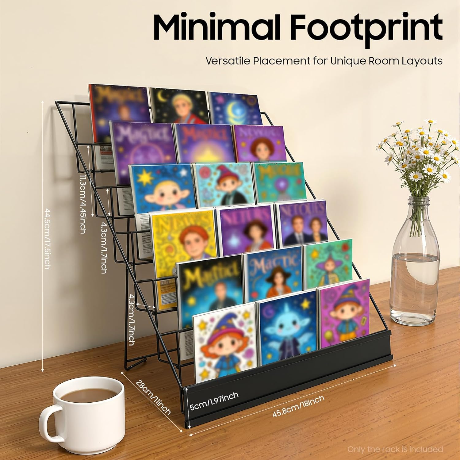Book Display Rack, 6 Tier Wire Countertop Rack, Tabletop Magazine Display Racks, Wide Wire Magazine Rack, Comic Book, Book Signing Rack,for Library Classroom Picture Literature Brochure
