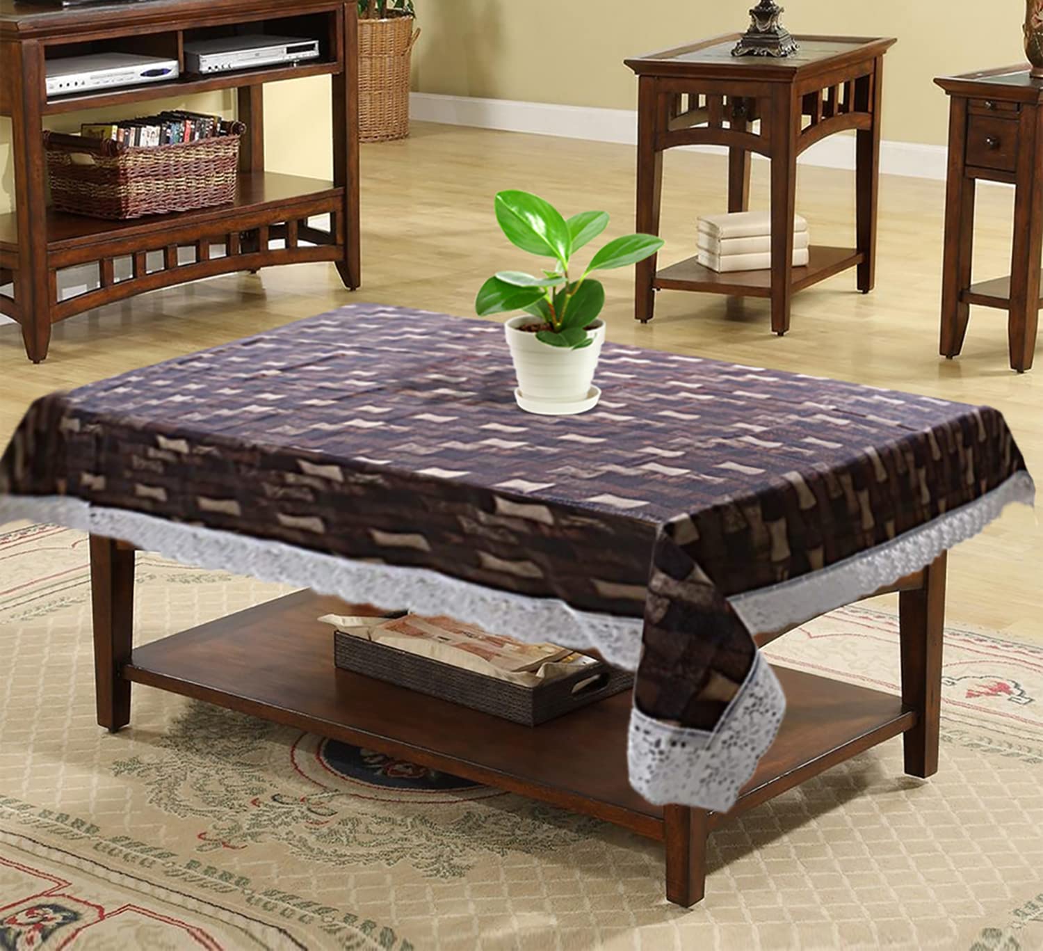 Kuber Industries Bamboo Design PVC 4 Seater Center Table Cover 40"x60" (Brown)-HS43KUBMART25569, Standard