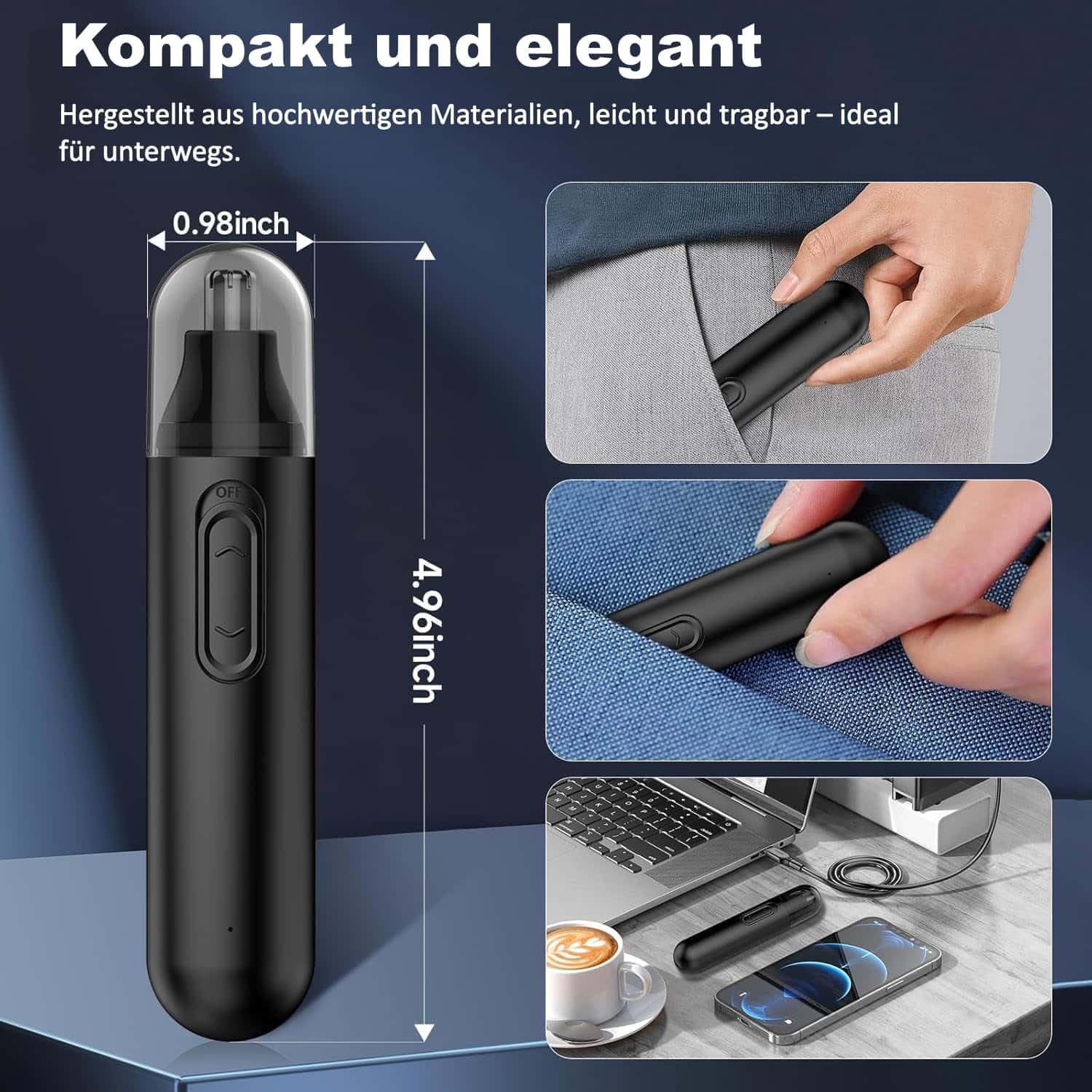 Nasenhaartrimmer Herren Mr. Bold Pro – Waschbarer Kopf, USB Typ-C Aufladung, Multifunktions Trimmer für Nasenhaare, Ohrhaare und Augenbrauen