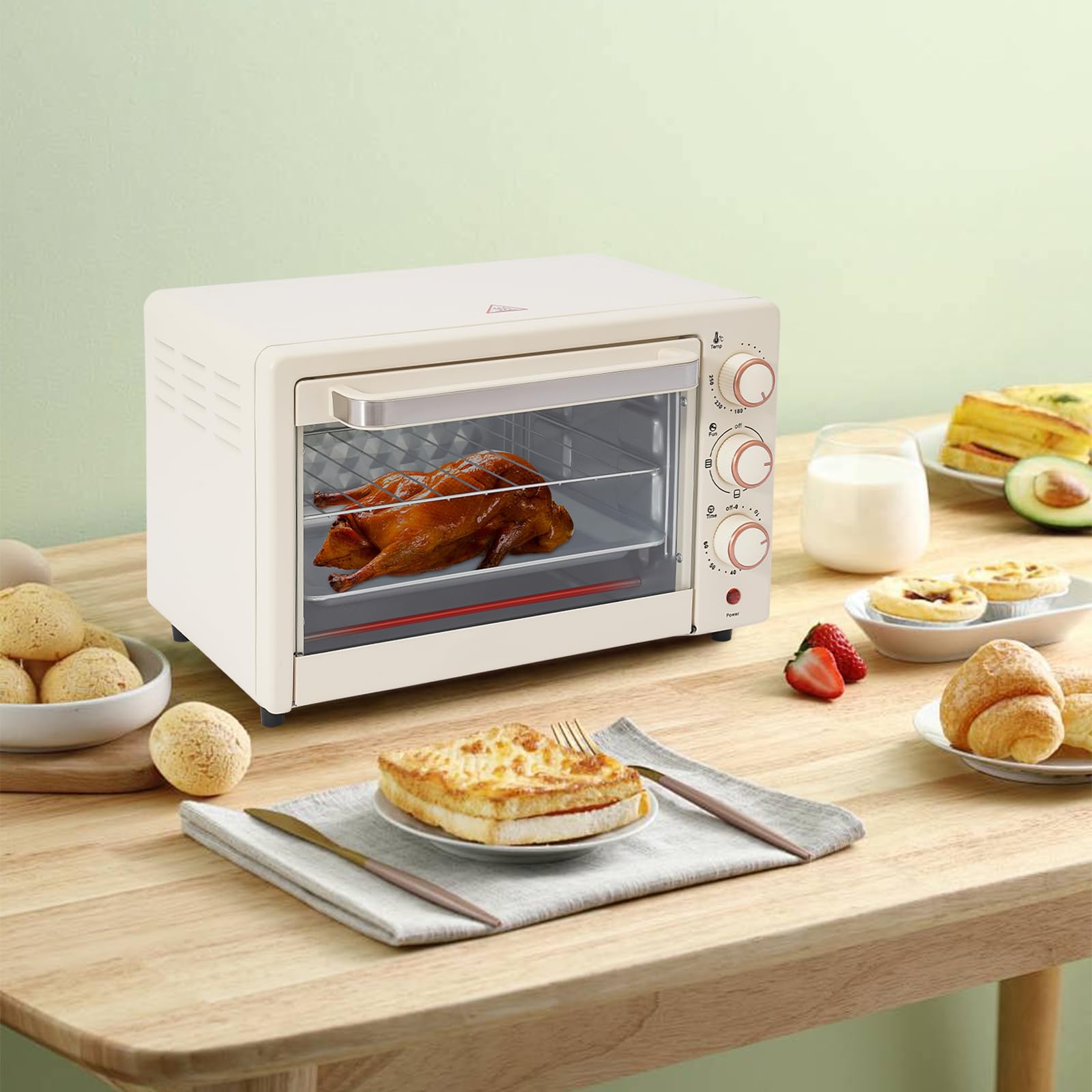 Mini four électrique, 22 l, avec 4 tubes chauffants, 1000 W, minuterie et réglage de la température, avec fenêtre, pour cuisine, chambre d'étudiant, blanc