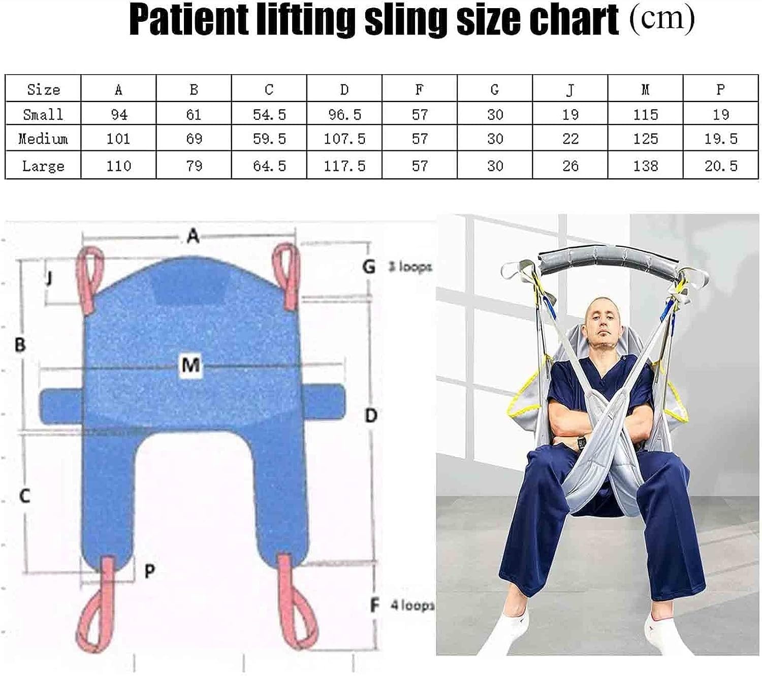 Arnés Elevación Paciente De Cuerpo Completo, Eslinga Elevación,para Posicionamiento Y Elevación De La Cama,Enfermería, Cuidador 507 Libras （No Incluye grua） Large