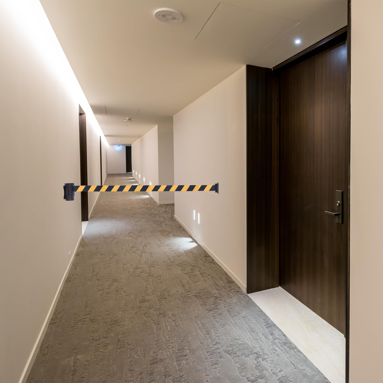 PATIKIL Barriera a Nastro Retrattile a Parete Fissa, 2Pz 16.4 Piedi Barriera a Nastro Retrattile Fisso Custodia Acciaio per Controllo Folla Negozi Alimentari Stadio, Nero/Rosso/Bianco