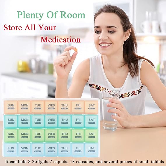 28 Day Large Monthly Pill Organiser Black 1 Daily Compartment(Multicolor) | Spacious medicine storage for vitamins & meds, family daily supplement container