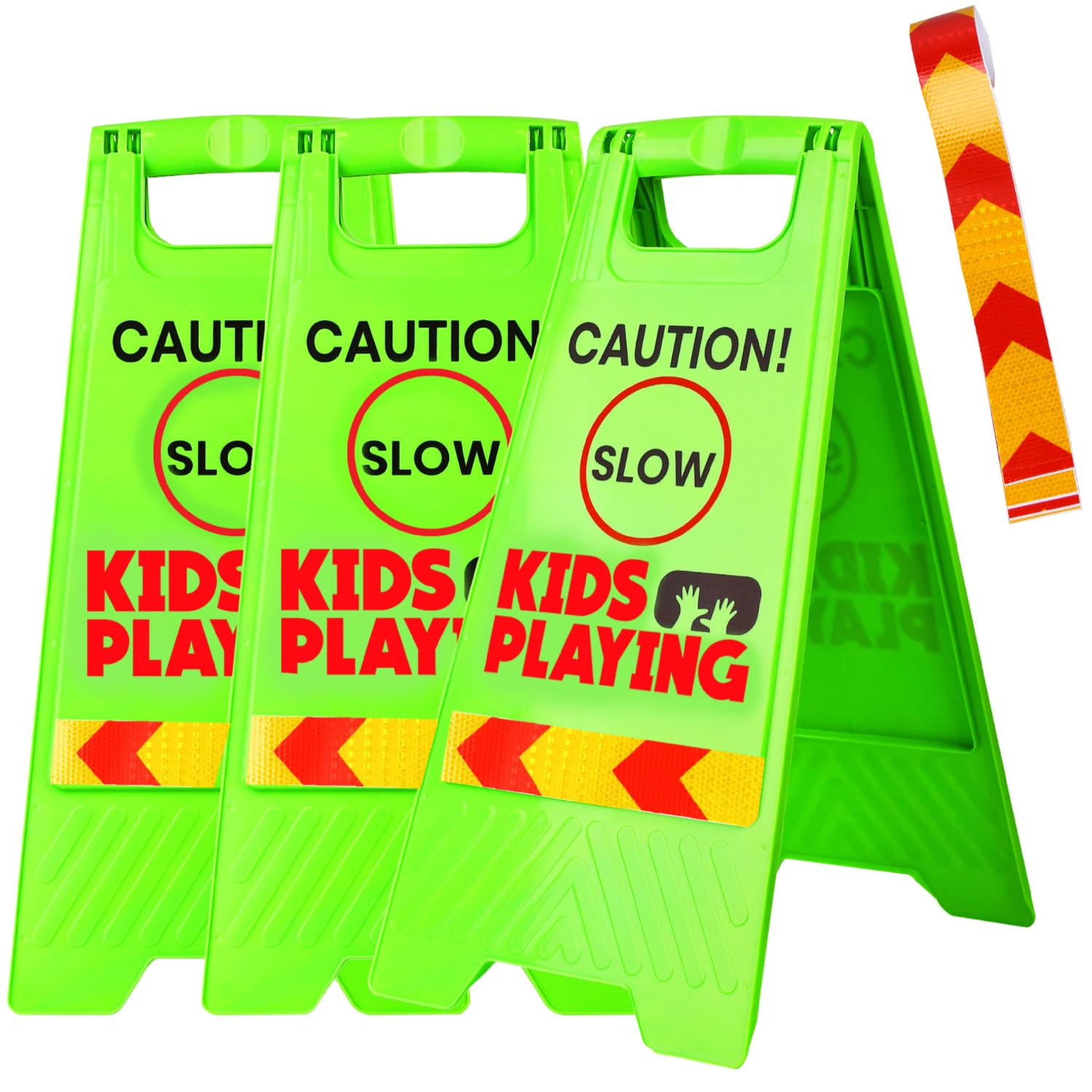 Slow Sign for Kids - Children at Play Safety Signs Bundle - Slow Kids at Play Sign for Street with Reflective Tape - 3 Pack Green